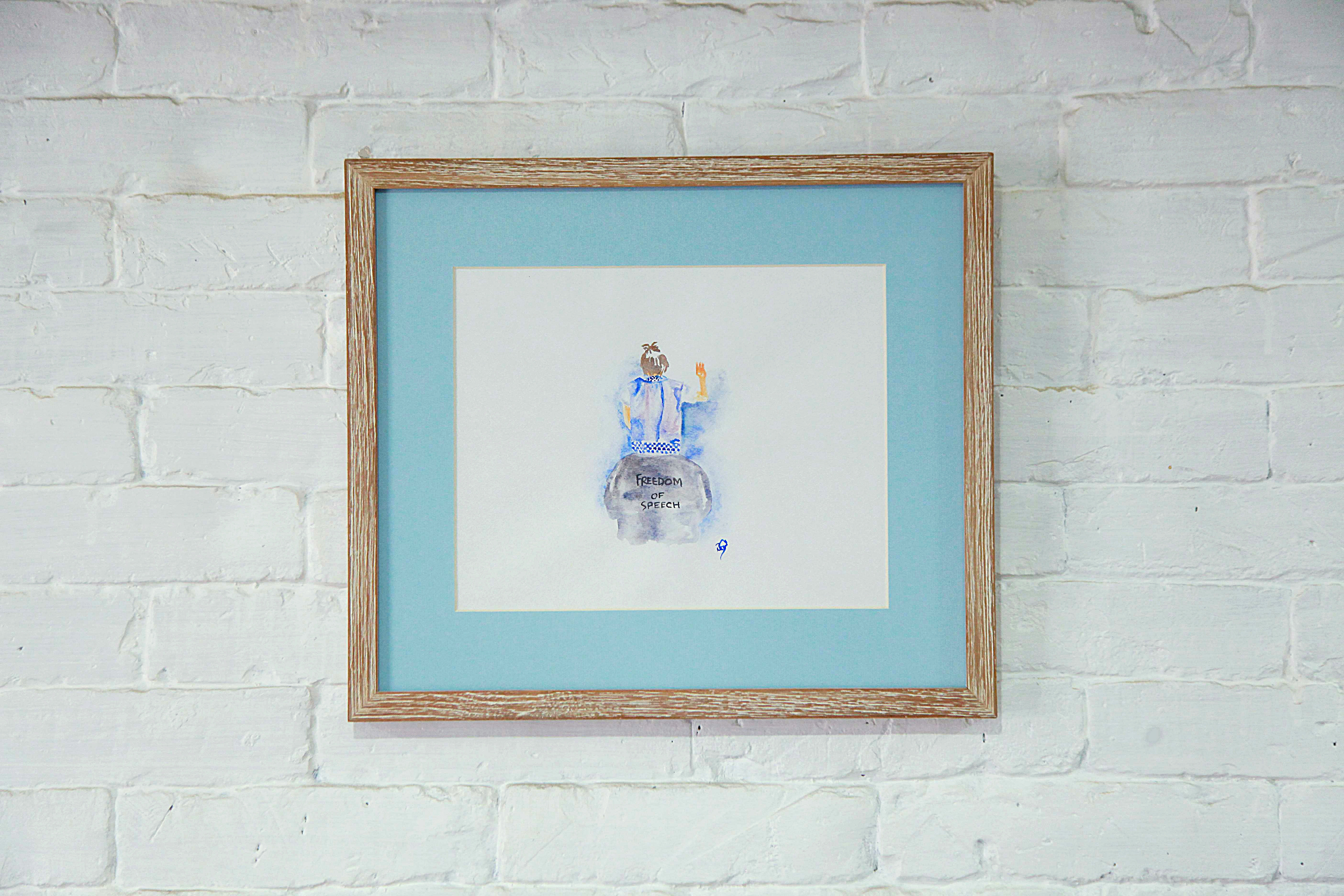 Original watercolour painting, freedom of speech.