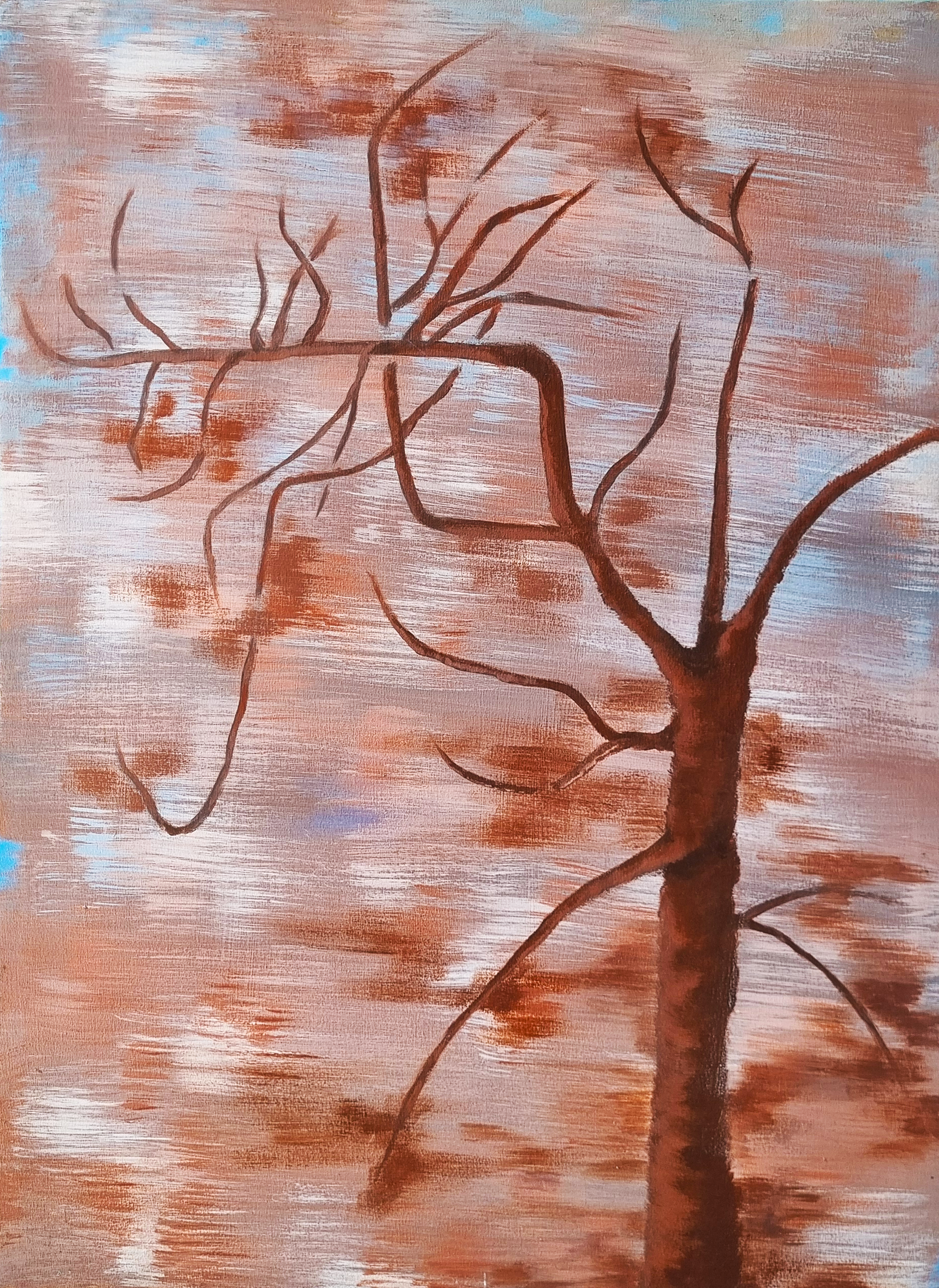 Brown leafless tree painting, soft and light home decor.