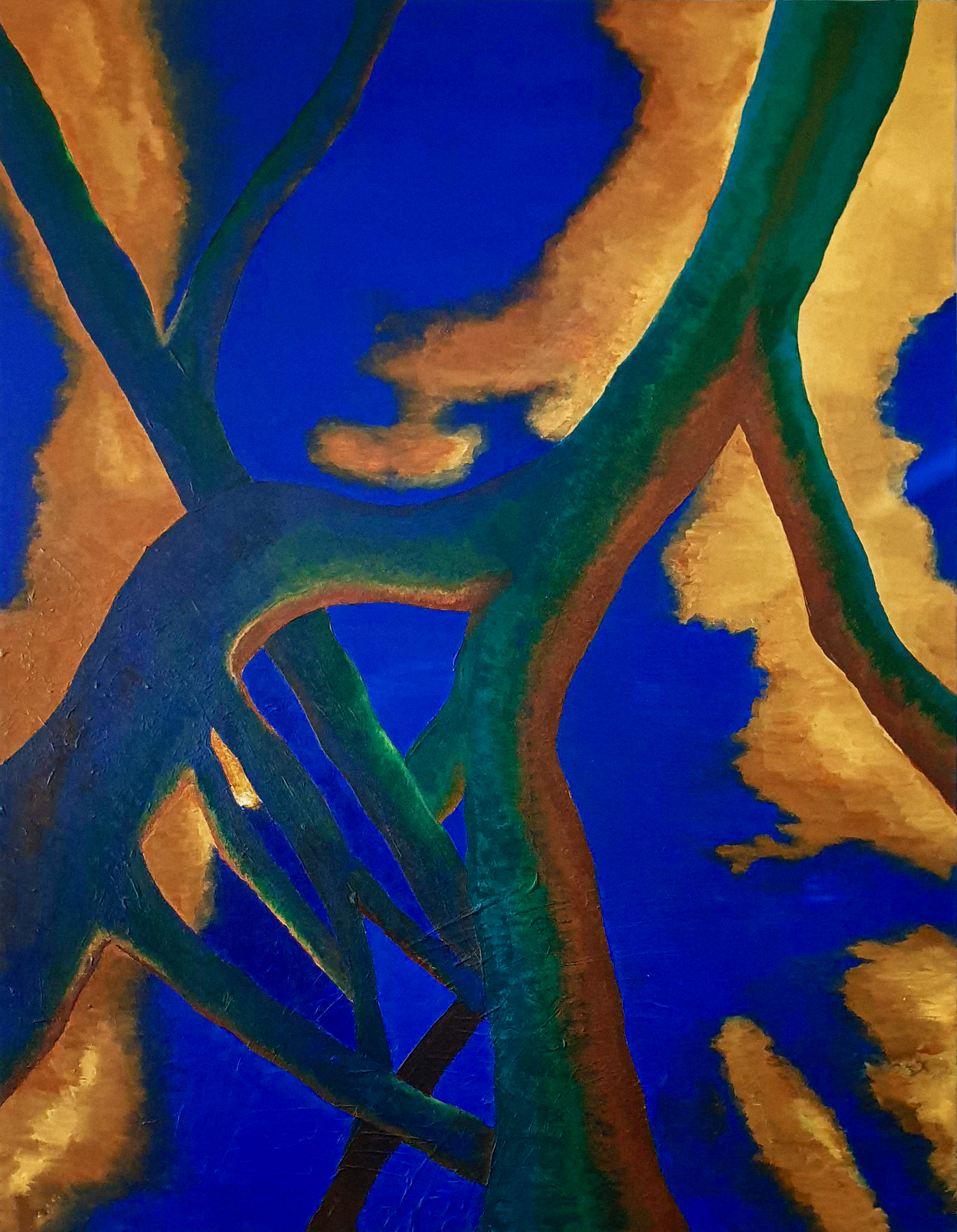 Gold and Navy shades painting for your wall by Thai artist, Rubynna