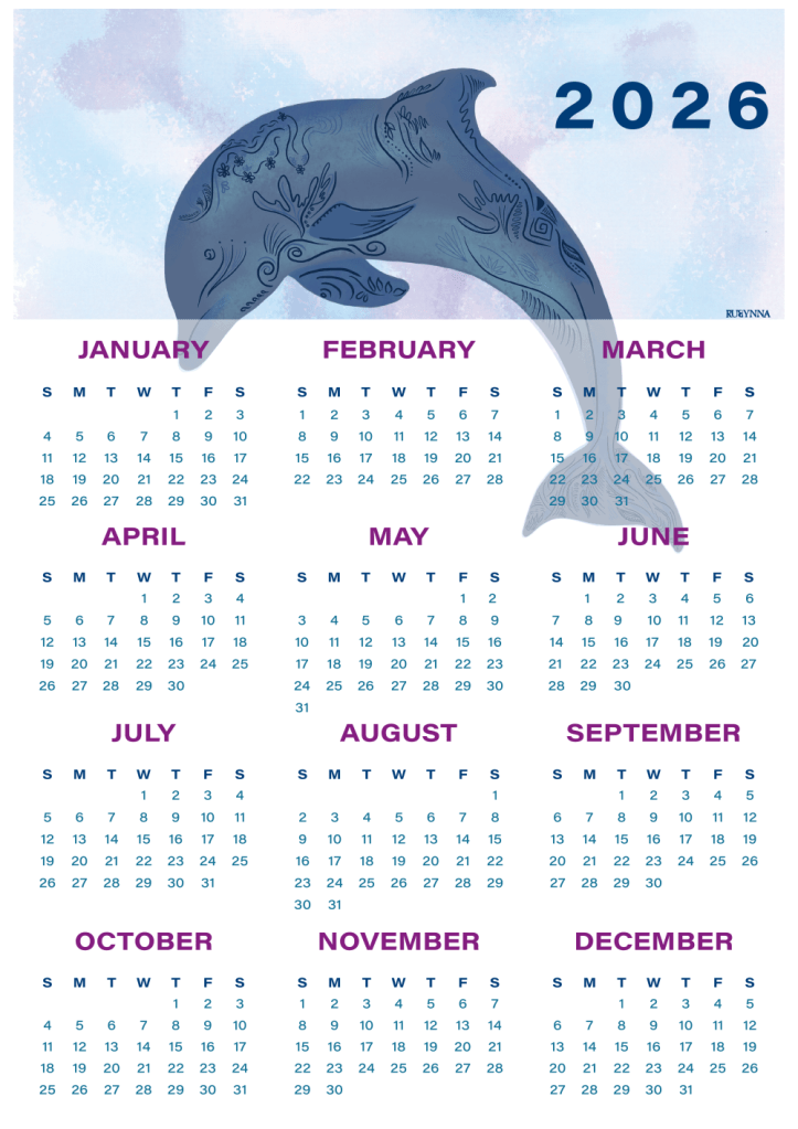 Dolphin 2026 Calendar, Whimsical New Years Gift