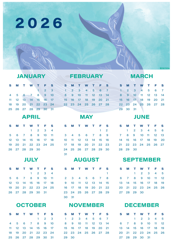 Whale 2026 Calendar, Christmas Gifts