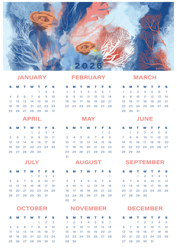 Ocean Stories full of corals, a 2026 calendar for divers internationally.
