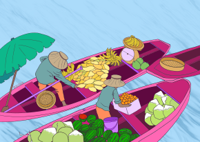 Floating Market Art Print, Thailand