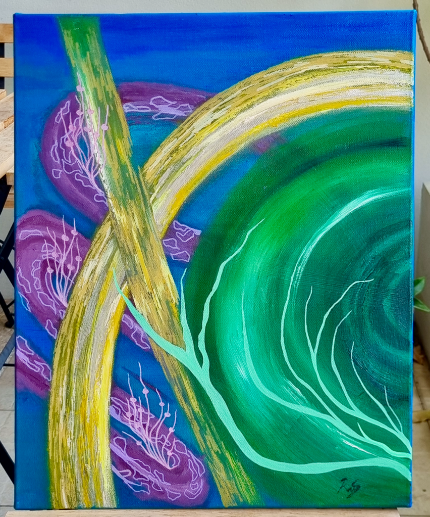 An abstract painting of the corals in the ocean.