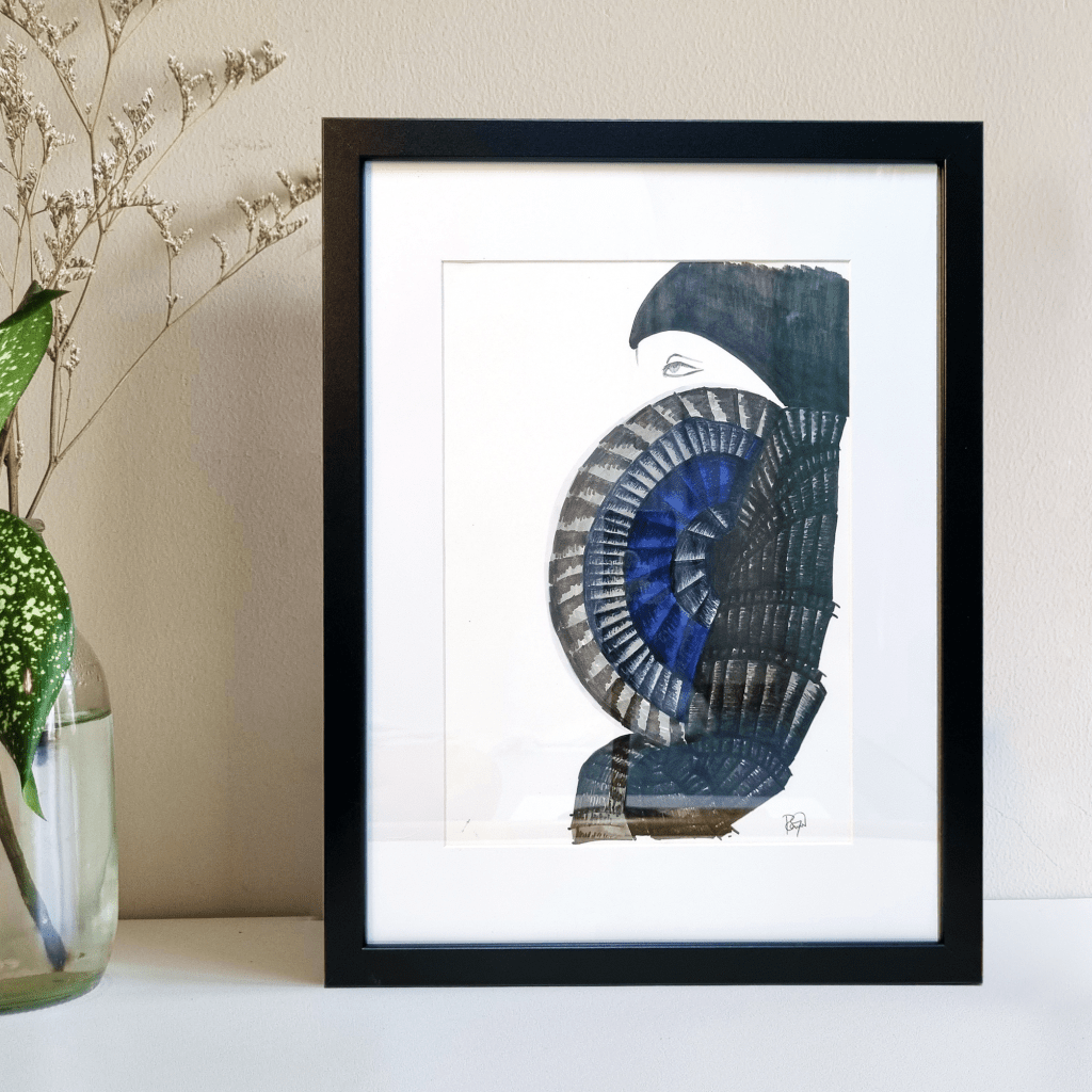 An illustration of a woman with a shield, very strong and empowering. Drawn by a Thai artist, Rubynnastory. 